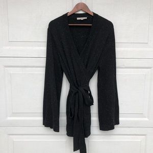 LOFT Women’s Sweater Cardigan Black Speckled Wrap Bell Sleeve XL